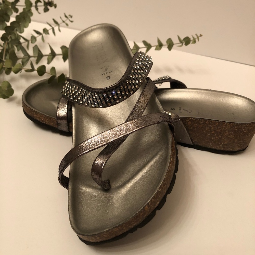 Italian Shoemakers Rhinestone Wedge Cork Sandals